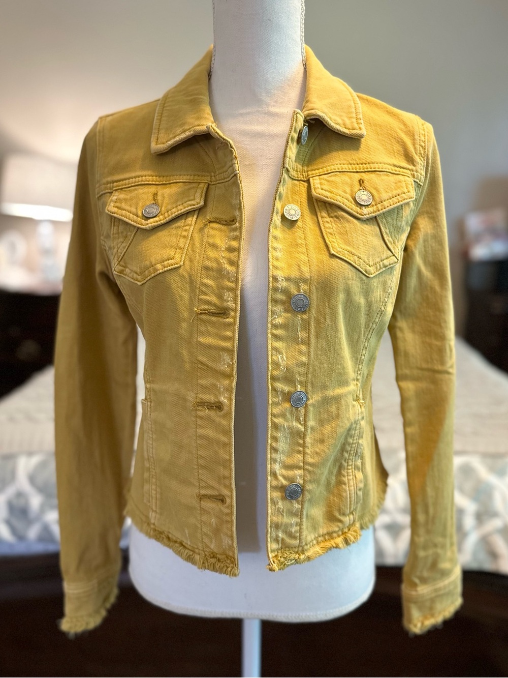Anthropologie Pilcro and the Letterpress Mustard Yellow Cropped Denim Jacket